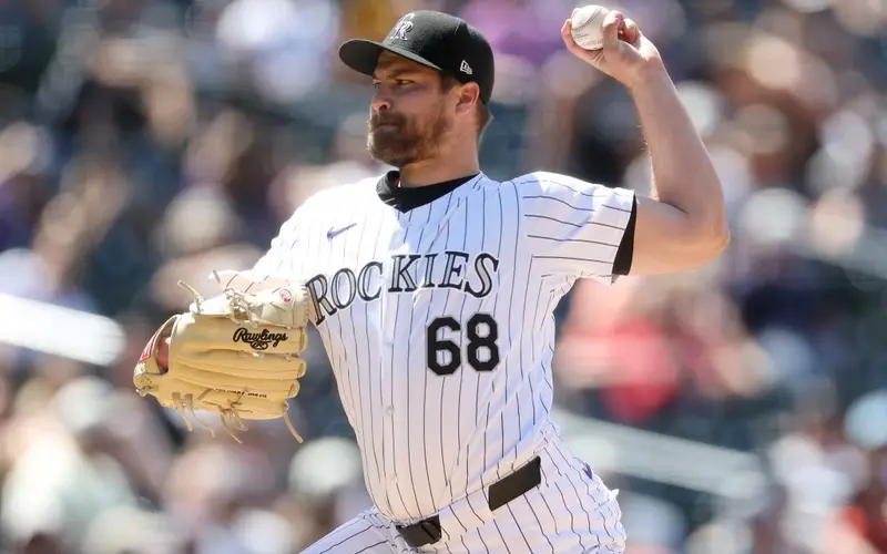 Pitcher Jalen Beeks #68 of the Colorado Rockies throws against the Washington Nationals in the ninth inning at Coors Field on June 23, 2024 in Denver, Colorado