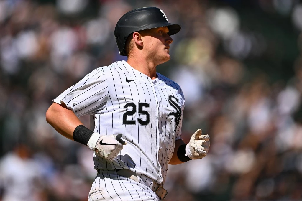 Andrew Vaughn #25 of the Chicago White Sox hits a sacrifice fly in the 10th inning against the Colorado Rockies at Guaranteed Rate Field on June 30, 2024 in Chicago, Illinois